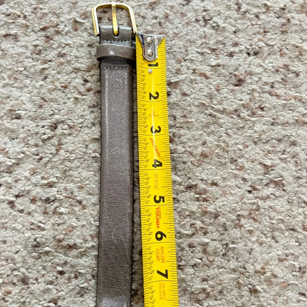 VNTG buffalo grain cowhide Women Waist Slim belt Gray‎ Leather Brass Buckle Sz M